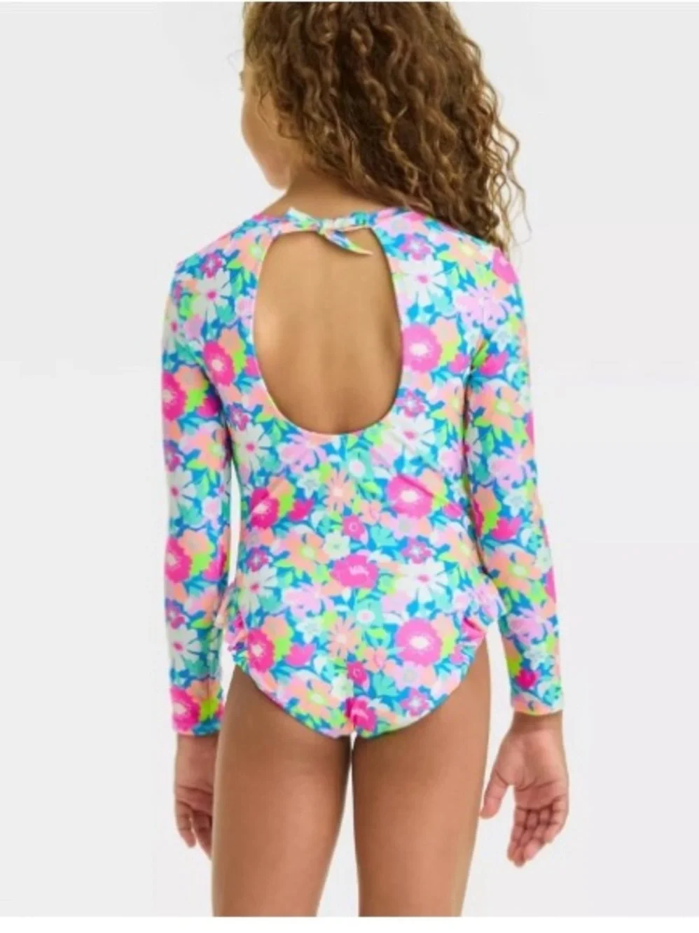 NEW - CAT & JACK Girls' Floral Printed Long Sleeve One Piece Rash Guard | XS 4-5